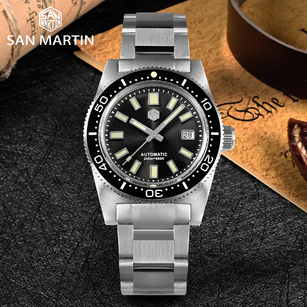 San Martin New 62mas 37mm Diver Mens Watch Classic Luxury Sapphire PT5000 SW200 Automatic Mechanical Watches Date 20Bar Luminous