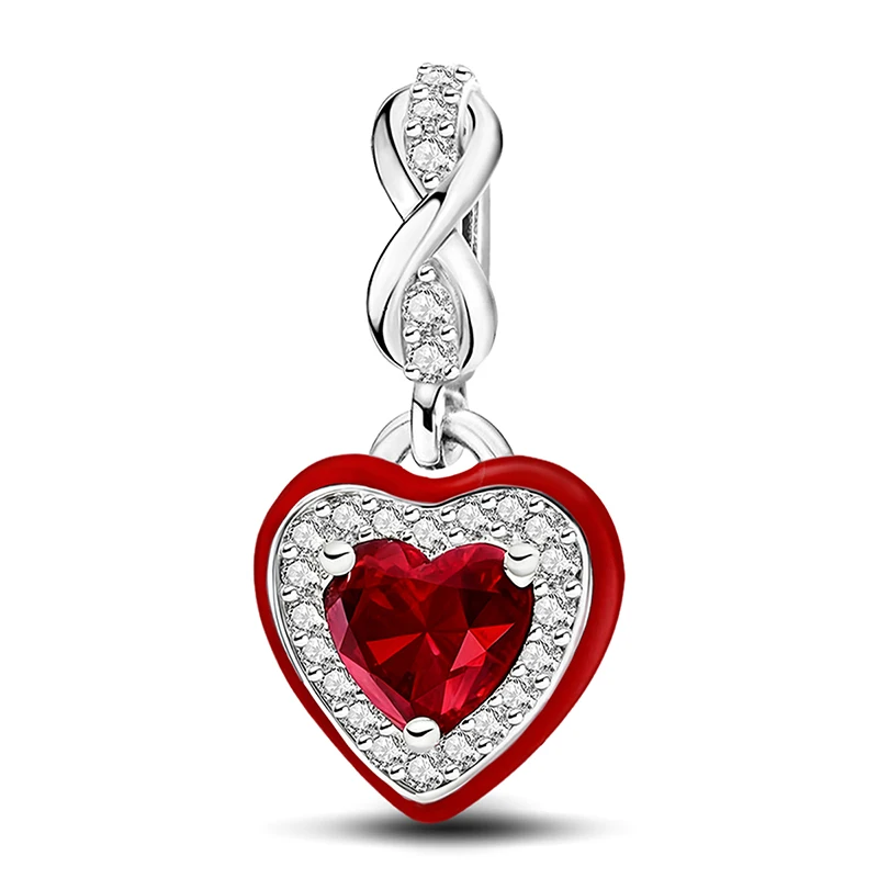 Real 925 Silver Red Love Heart Flower Four Leaf Clover Turtle Charms Beads Fit Original Bracelets DIY Fine Jewelry