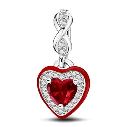Real 925 Silver Red Love Heart Flower Four Leaf Clover Turtle Charms Beads Fit Original Bracelets DIY Fine Jewelry