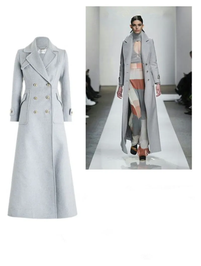 

Designer Cashmere Women Overcoat Winter Thick Long Jacket With Metal Button Custom Made Formal Office Prom Dress Trench Coat