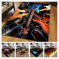 Guitar Pattern Washable Carpet for Living Room Bedroom Playroom Floor Mat Decor Vintage Anti-skid Sofa Coffee Table Rug Doormat