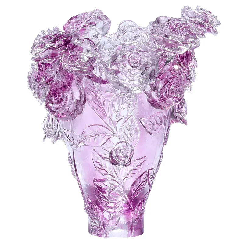 Glazed rose vase ornament light luxury high-end living room water-raised flower arrangement dining table wine cabinet decoration