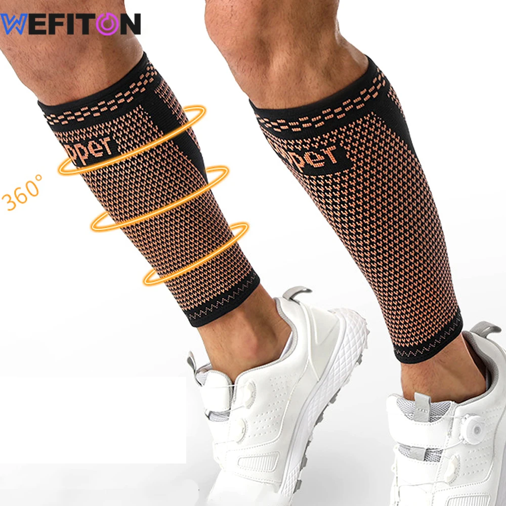 

WEFITON 2 шт. компрессионные рукава для бега с шинами для голени — рукава для поддержки икр с несущей медной тканью для мужчин и женщин, спорт