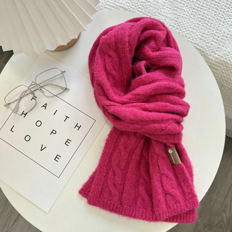 Retro Korean Version Twist Knitted Scarf For Women Winter Soft And Glutinous Solid Color Shawl For Women