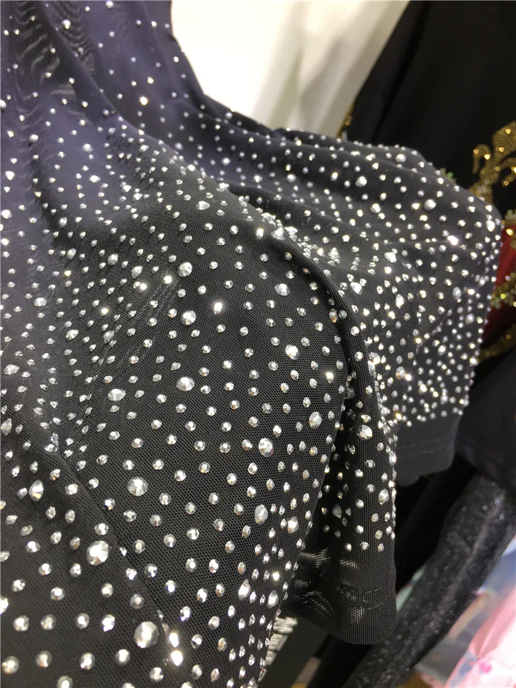 Blingbling Shiny Hot Drilling Women Sunscreen Shirt Perspective Mesh Top 2024 New Spring Summer Long Sleeve Slim Basic T-shirt