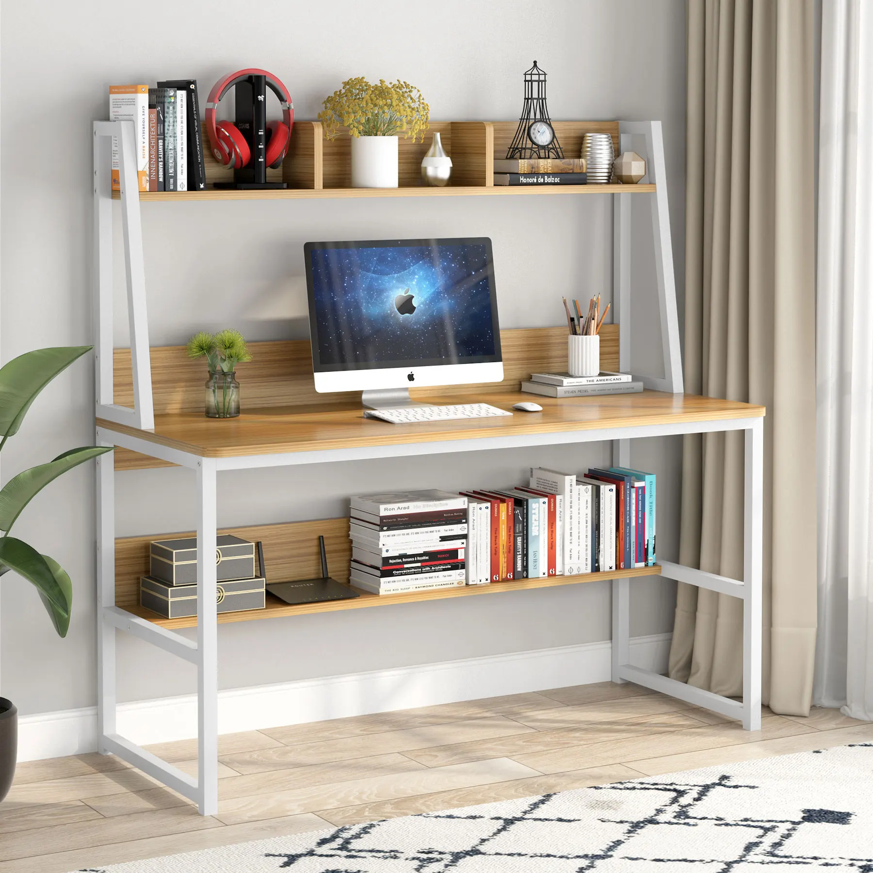 Tribesigns Computer Desk with Hutch, 47 inches Home Office Desk with Space Saving Design with Bookshelf for Small Spaces