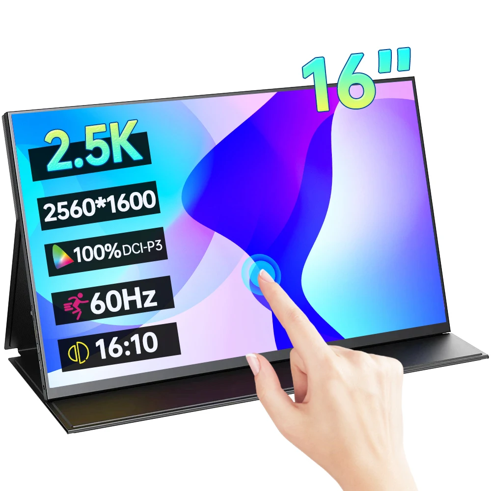 16 Inch 2.5K Touchscreen Portable Monitor 2560*1600 100%DCI-P3 16:10 1MS FreeSync IPS Screen Game Display For PC XBox PS5 Switch