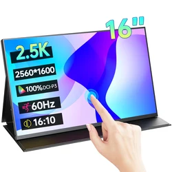 16 Inch 2.5K Touchscreen Portable Monitor 2560*1600 100%DCI-P3 16:10 1MS FreeSync IPS Screen Game Display For PC XBox PS5 Switch