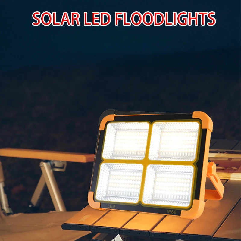 LED Solar Floodlight Rechargeable 500W Waterproof Emergency Lighting Outdoor Camping Portable Searchlight Heat