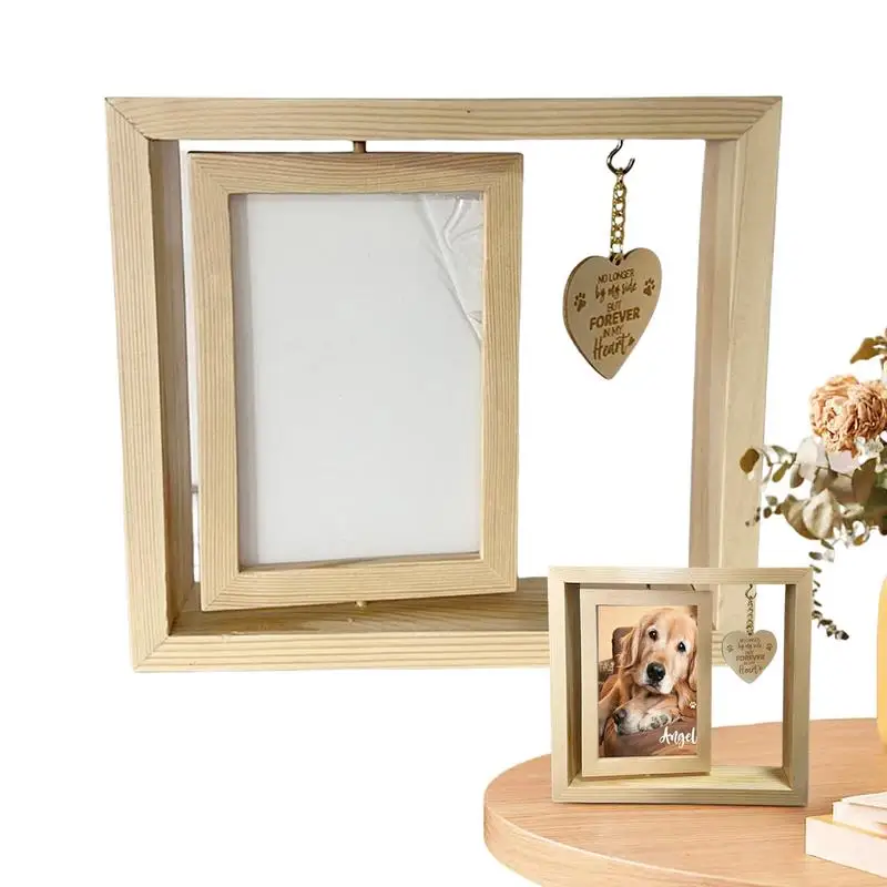 Marco de fotos conmemorativo de perro de madera, decoración de escritorio para mascotas, colgante de corazón, decoración de Mesa para el hogar para dormitorio y sala de estar