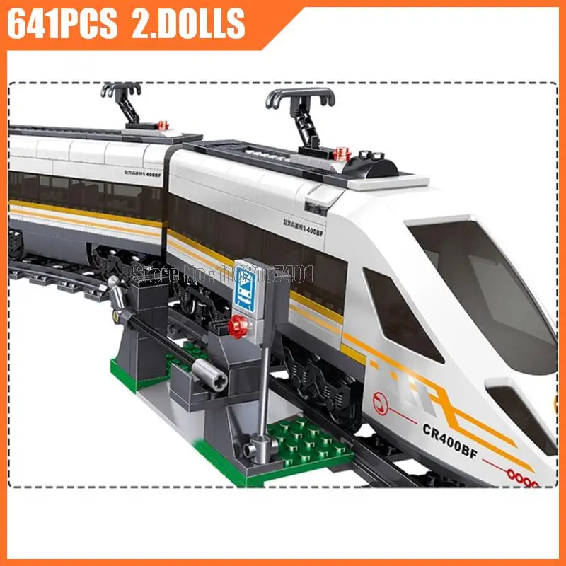 641 elementów Klocki konstrukcyjne z funkcją napędu elektrycznego, szybki pociąg pasażerski, 2 figurki, zabawka
