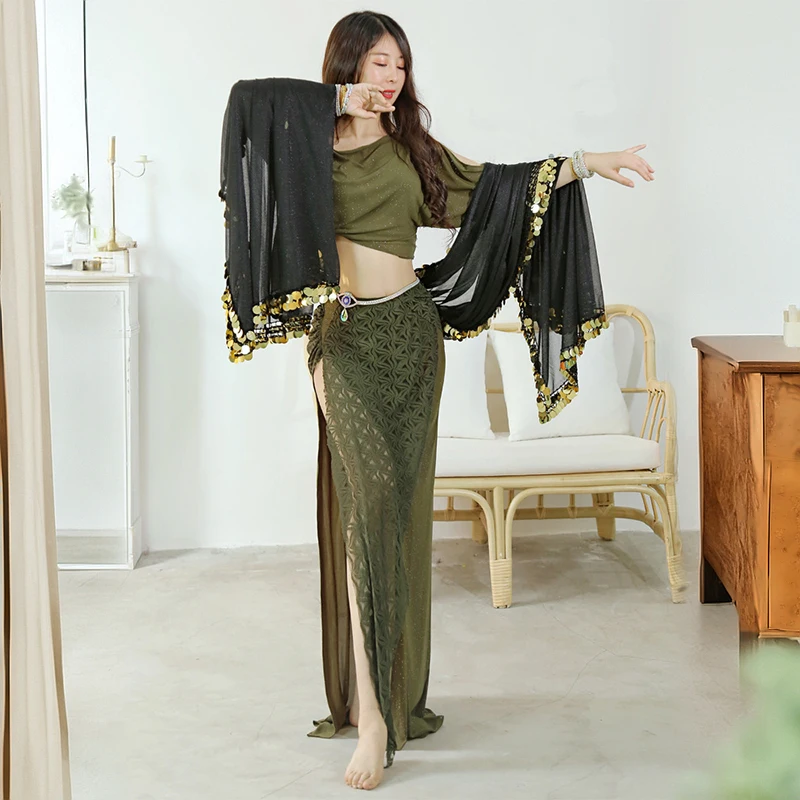 Indiase Volksdans Kleding Buikdans Malaya Sjaal Pailletten Decor Show Melaya Sjaal Alexander's Meisje Prestaties Show Sluiers