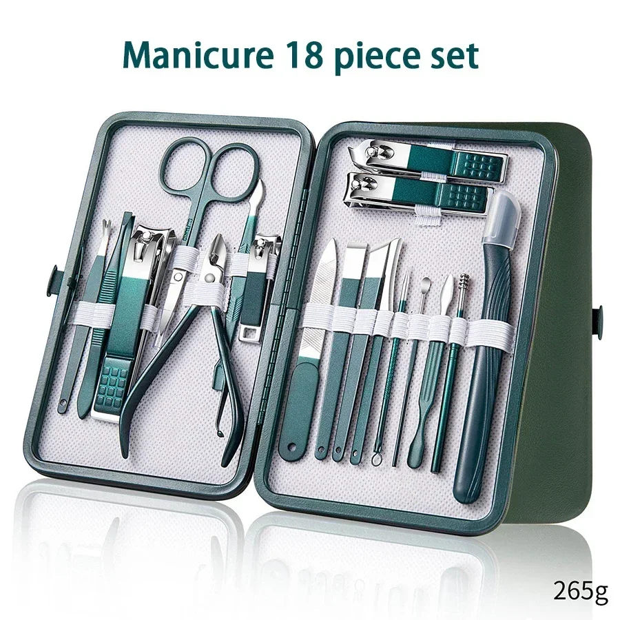 Stainless Steel Nail Clippers Set Grooming Tools Set With Portable Case Manicure Art Tool Green Nails Cut