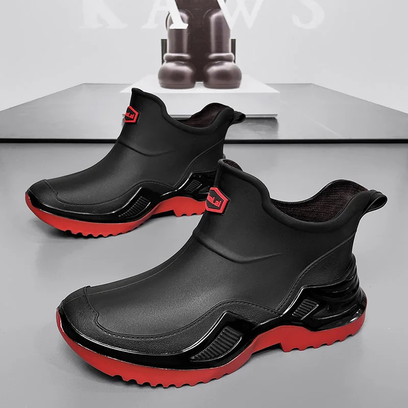 Men women's casual rain boots four seasons waterproof non-slip outdoor wading fishing water shoes car wash chef couple rain shoe