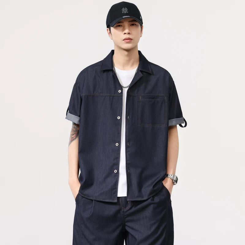 

American Retro Streetwear Brand Lyocell Cuban Collar Premium Relaxed Icy Silk Shirt Summer Plus Size Cityboy Drop Shoulder Tops