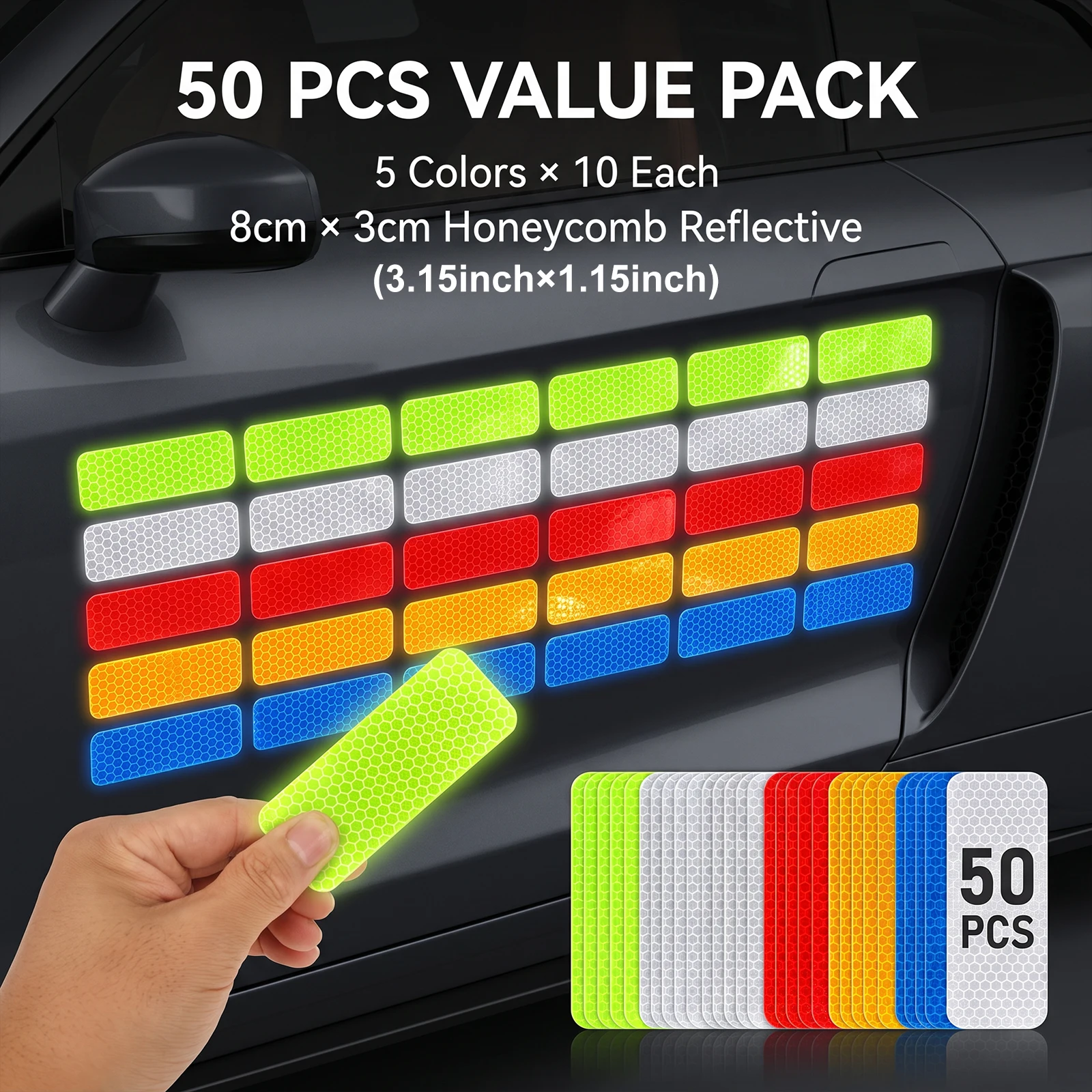 50Pcs Car Motorcycle Bicycle Reflective Stickers Safety Warning Motorcycle Helmet Night Reflective Tape Waterproof Strips