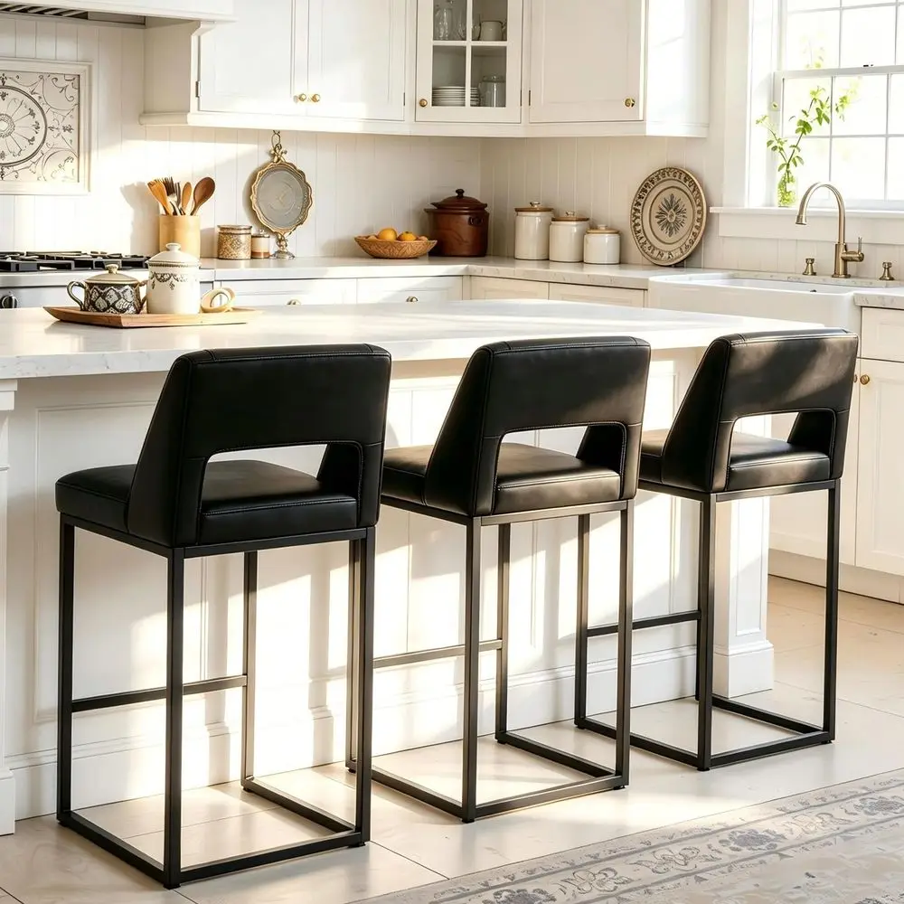 

Counter Height Black Bar Stools Set of 3 for Kitchen Counter Modern Bar Chairs with Backs for Kitchen Island with holstered F
