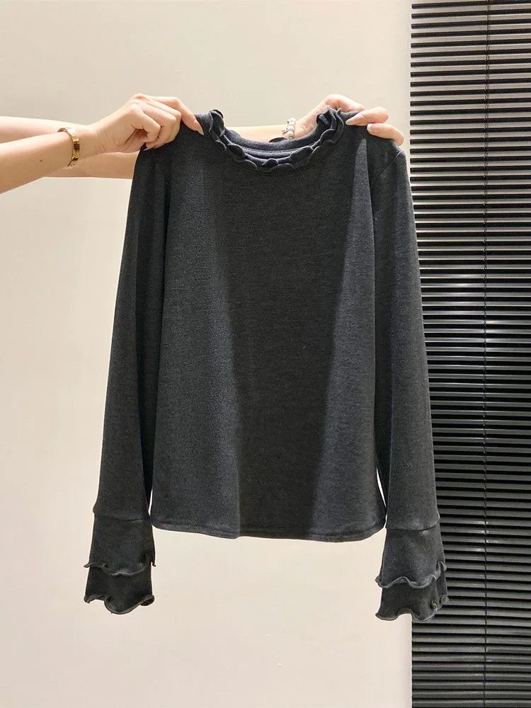 

Фиолетовая женская кофта с длинным рукавом, на флисовой подкладке, с меховой отделкой, с принтом под дерево, осенне-зимняя новинка