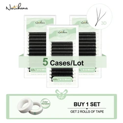 NATUHANA W Shape Premade Lash Fans 3D 4D 5D 6D C/D Curl 8-14mm Mixed 5 Trays/Lot Soft PBT Volume Cluster Extensions