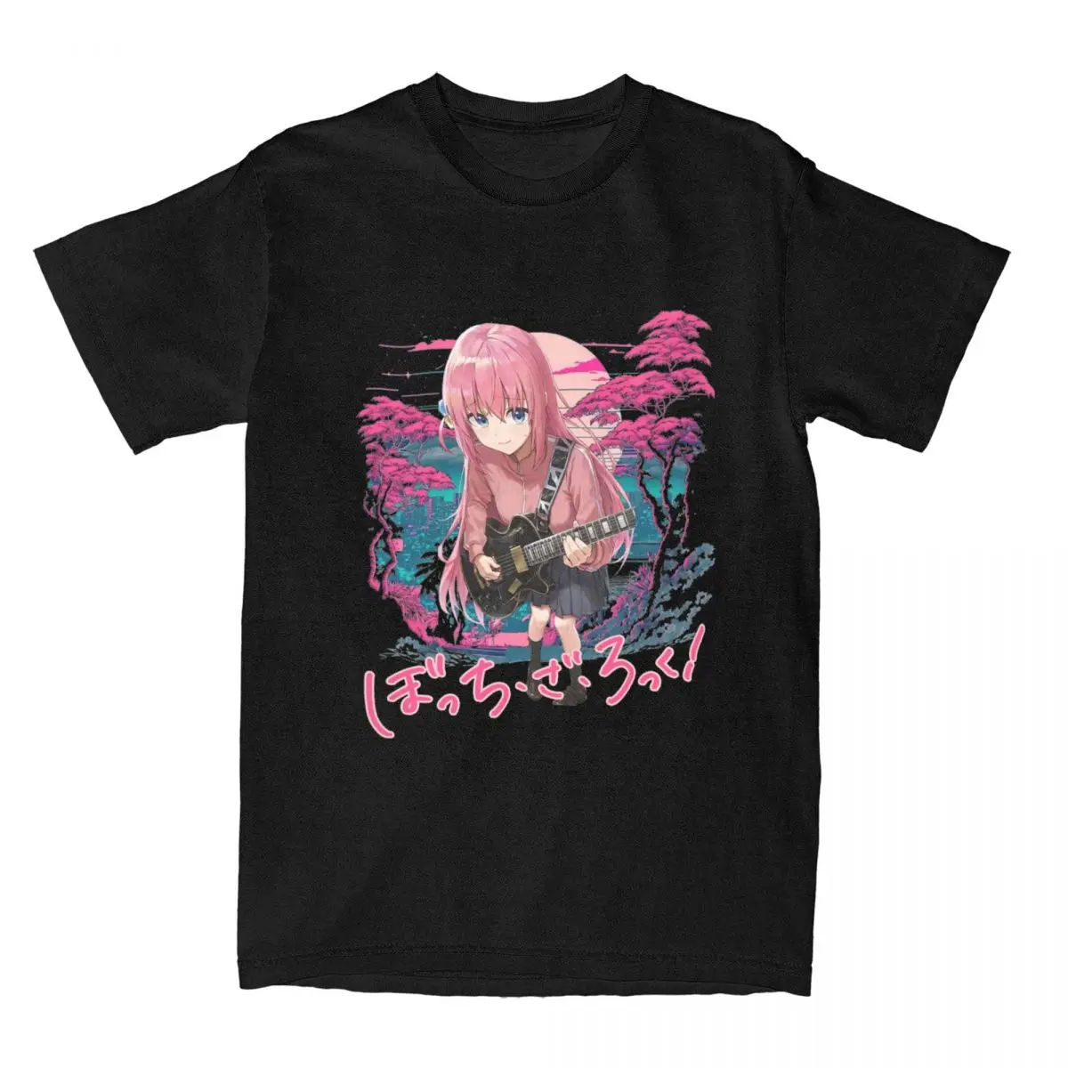 Bocchi The Rock Anime T-Shirts Men Crew Neck Pure Cotton T Shirts Riffs and Rhythms Bocchi Journey Short Sleeve Tees Clothing