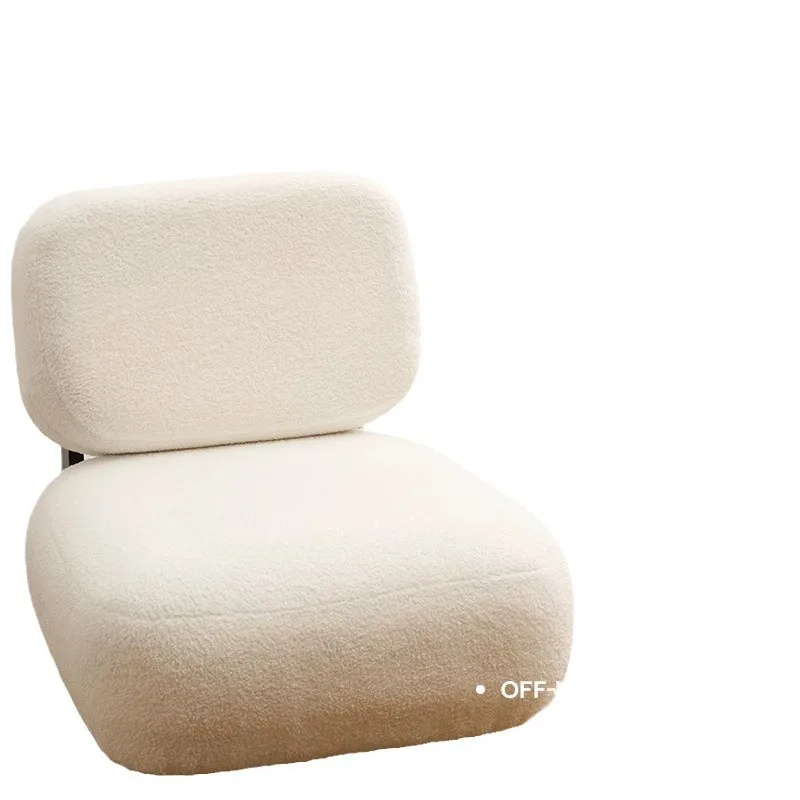 Mid-Century Cream Single Sofa Chair, Solid Wood Lamb Wool Armchair, Retro Leisure Chair for Living Room Bedroom