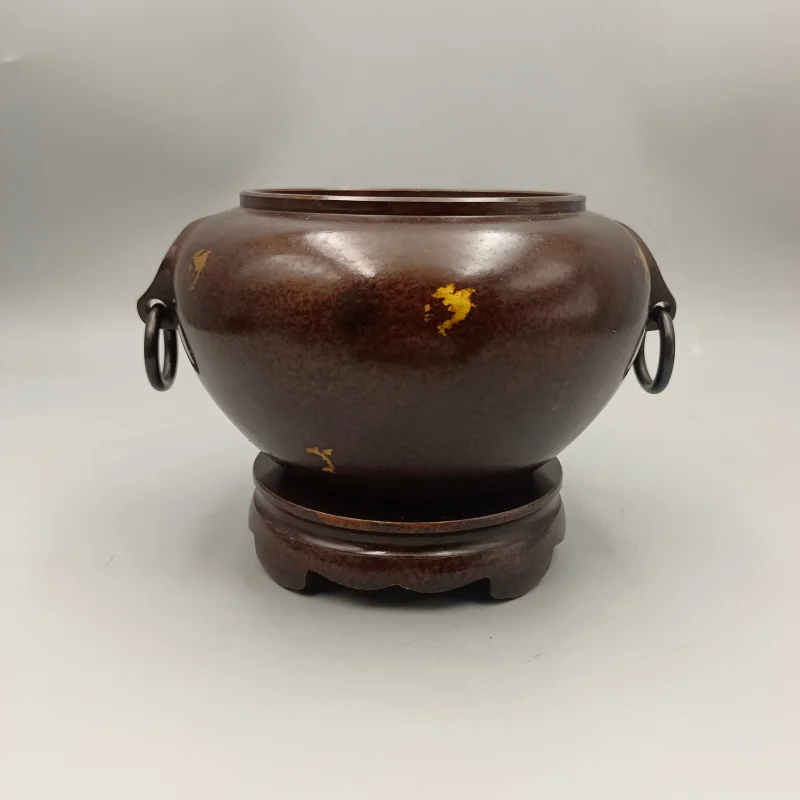 

Copper Gold-Plated Double Ring Incense Burner with Stand Home Office Decoration Copperware Collection Wholesale