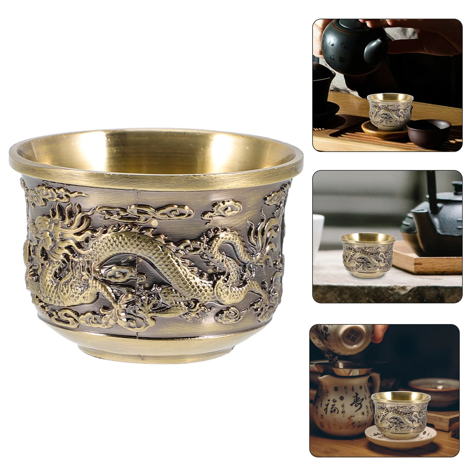 

Creative Chinese Style Vintage Teacup Retro Metal Alloy Tea Cup Office Home Decor Dragon Pattern Reusable Portable