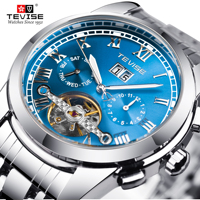 Tevise Top Brand Luxury Mens Watches Luminous Automatic Watch Tourbillon Date Calendar Business Stainless Steel Reloj Hombre