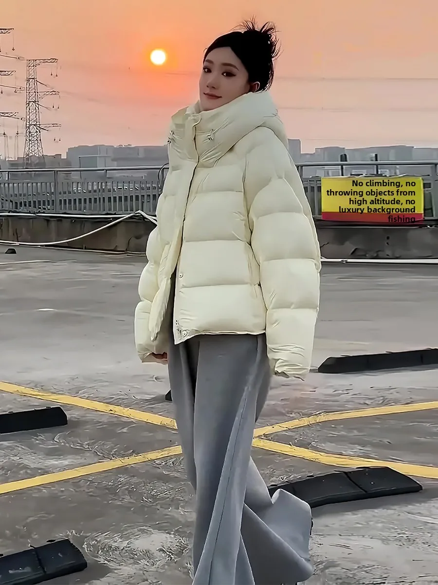 معطف نسائي ort White Du down Jaet Thiened Dstring بقلنسوة ملابس خارجية دافئة معطف شتوي عصري للتنقل Sle 2024