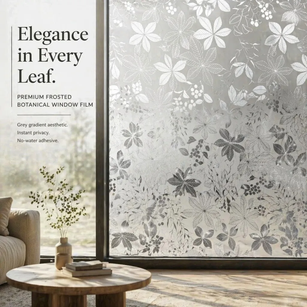 Watercolor Purple Floral Self-Adhesive Window Privacy Film, Frosted Decorative Glass Sticker, UV Blocking Removable Window Cover