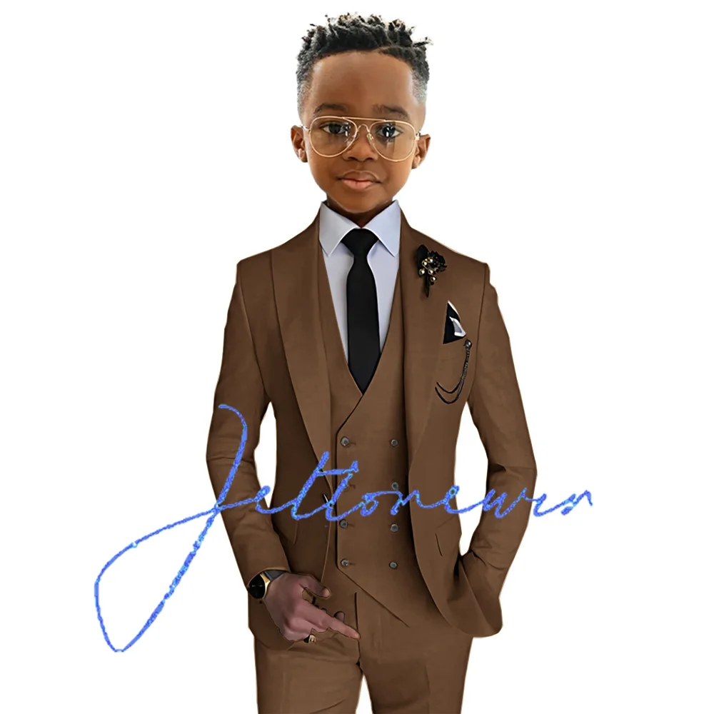 Boys Suit 3 Piece Set Yellow Jacket Pants Vest Wedding Kids Tuxedo Custom Outfit Fashion Blazer Boys Suit