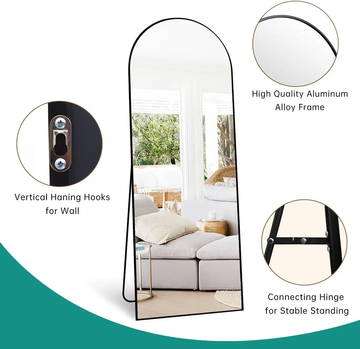 Eigentijdse vloerstaande gebogen spiegel over de volledige lengte, 65x22, moderne wandspiegels voor volledige lichaamsreflectie, stijlvol woondecoratie