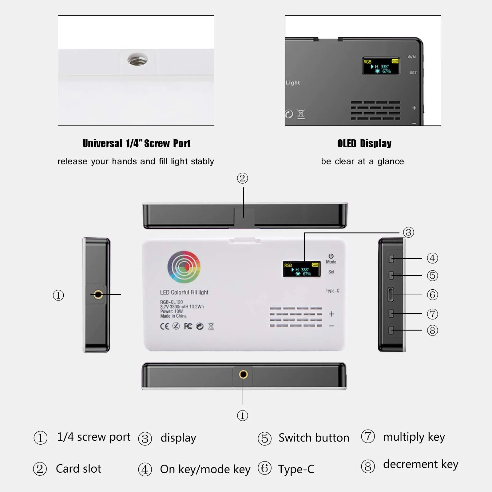 2500K-9000K Bi-Color LED RGB Camera Light uscita a colori Kit luce Video pannello dimmerabile CRI 95 + ricaricabile 3100mAh