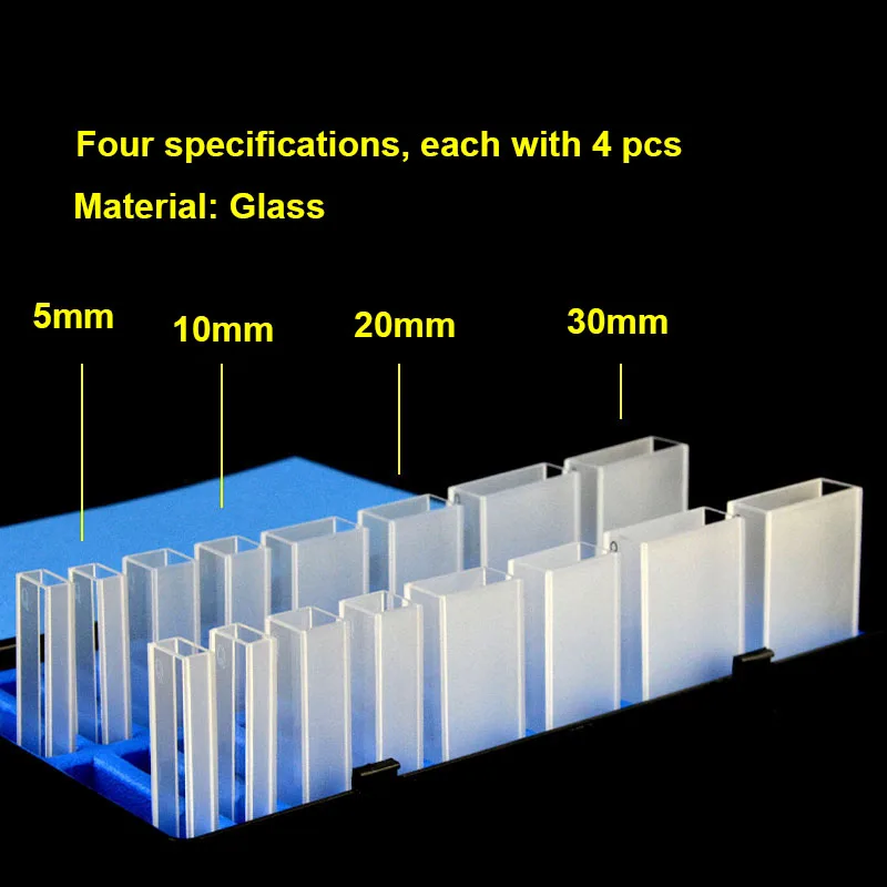 16pcs/Pack Glass Cuvette, Optical Path 5/10/20/30mm, Acid And Alkali Resistant