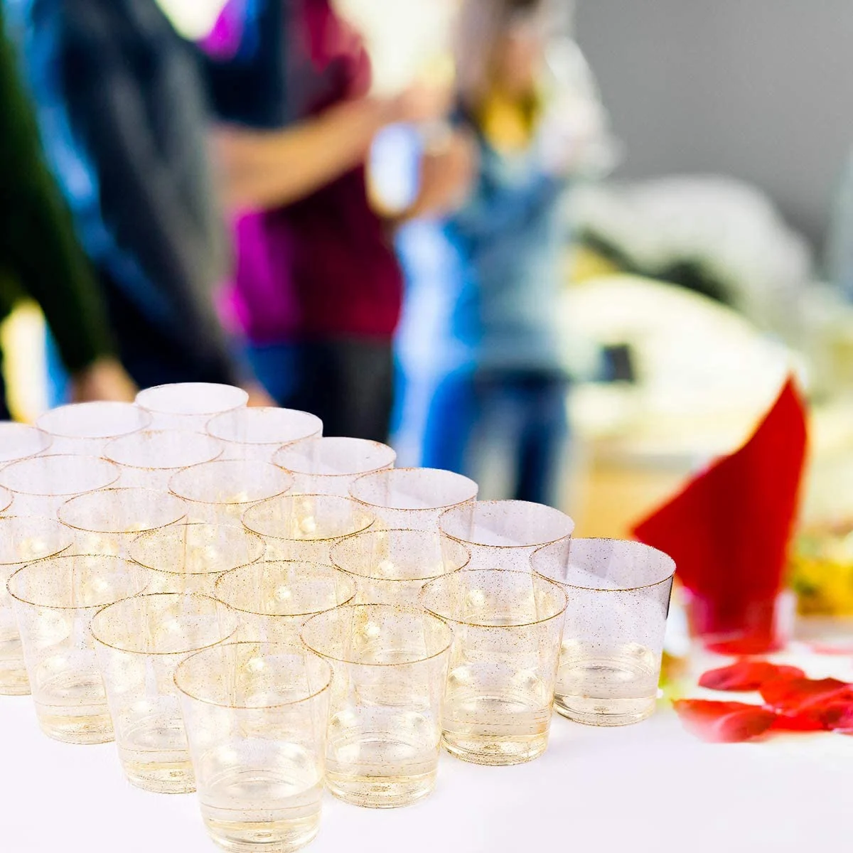 

50Pcs 10OZ Gold Plastic Cups, Disposable Gold Glitter Plastic Cups, Clear Plastic Cups Tumblers, Wedding Cups Party Cups