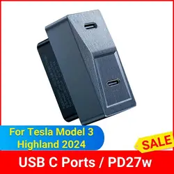 Hidden OBD Adapter For Tesla Highland 2024 Fast Charging PD27W Plug With Dual USB-C Ports