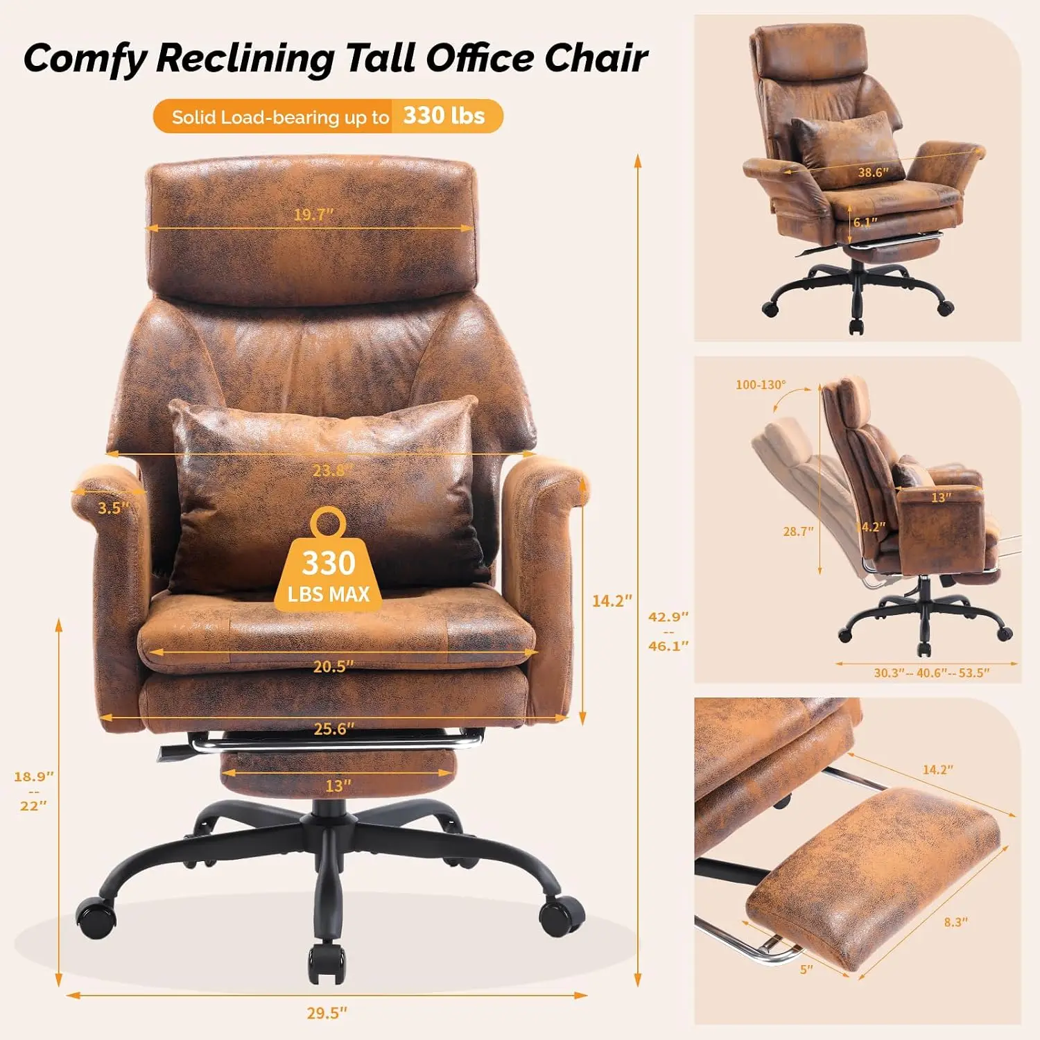 Reclining Office Chair with Footrest & Adjustable Armrests, Criss Cross Desk Chair with Wheels &  Microfiber, Customized