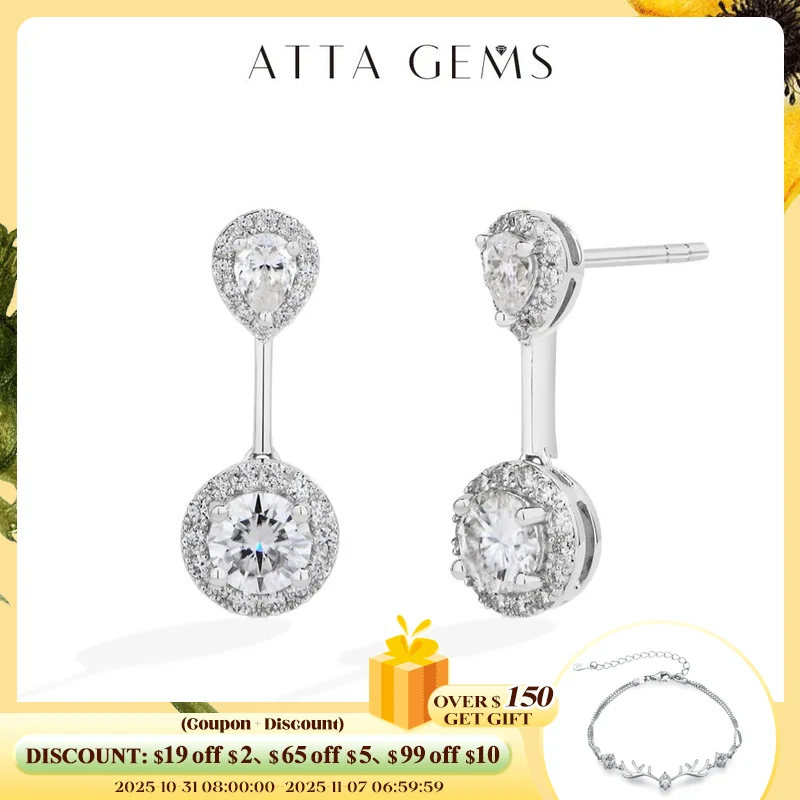 

ATTAGEMS DVVS1 Brilliant Moissanite Drop Earring for Women Girl S925 Sterling Silver Engagement Wedding Stud Jewelry Test Passed
