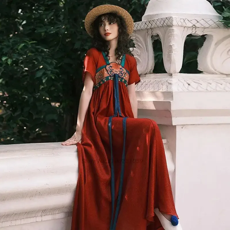 

2025 chinese traditional ruqun hanfu fairy dress national flower embroidery folk dance dress elegant stage performence wear