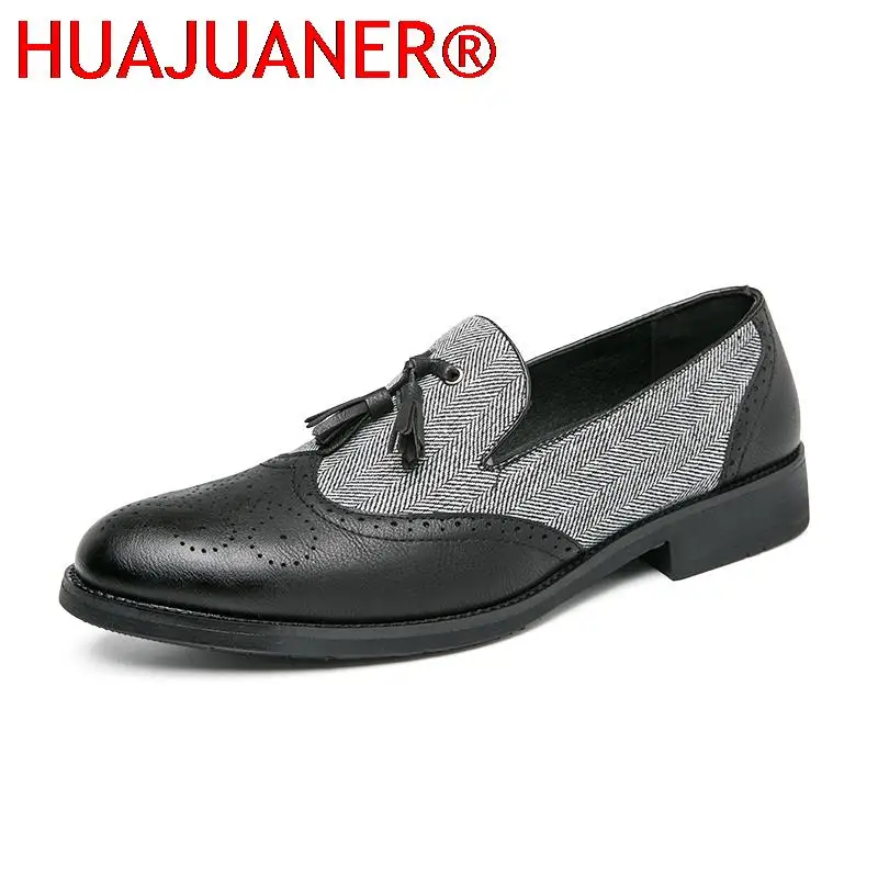 Brogue Loafers Mens Slip on Shoes Tassel Causal Leather Shoes Men Gentleman Formal Business Oxford For Male Big Size Man Flats