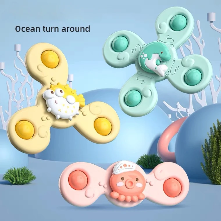 1PC Baby Cartoon Sea Animal Spinners Toy ABS ventosa Spinning Top Gyro antistress giocattoli da bagno per bambini