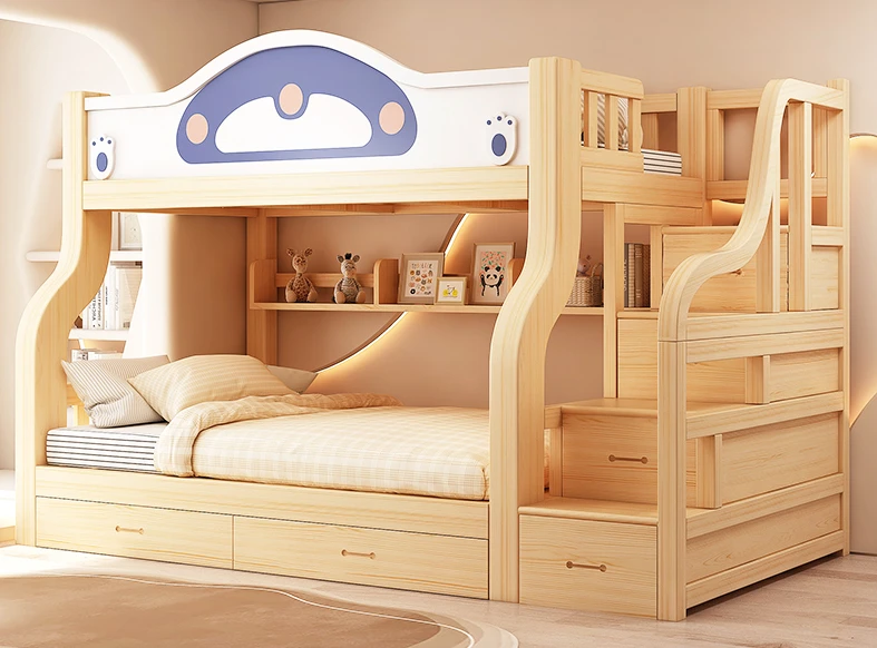 Solid wood bunk bed with wardrobe adult mother bed small new children's bed bunk bed.