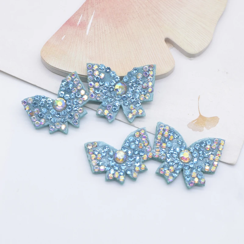 12Pcs 50*24mm Padded Double Butterfly Rhinestone Scrapbooking for Clothing Patches DIY Headwear Hair Clips Bow Decor Appliques