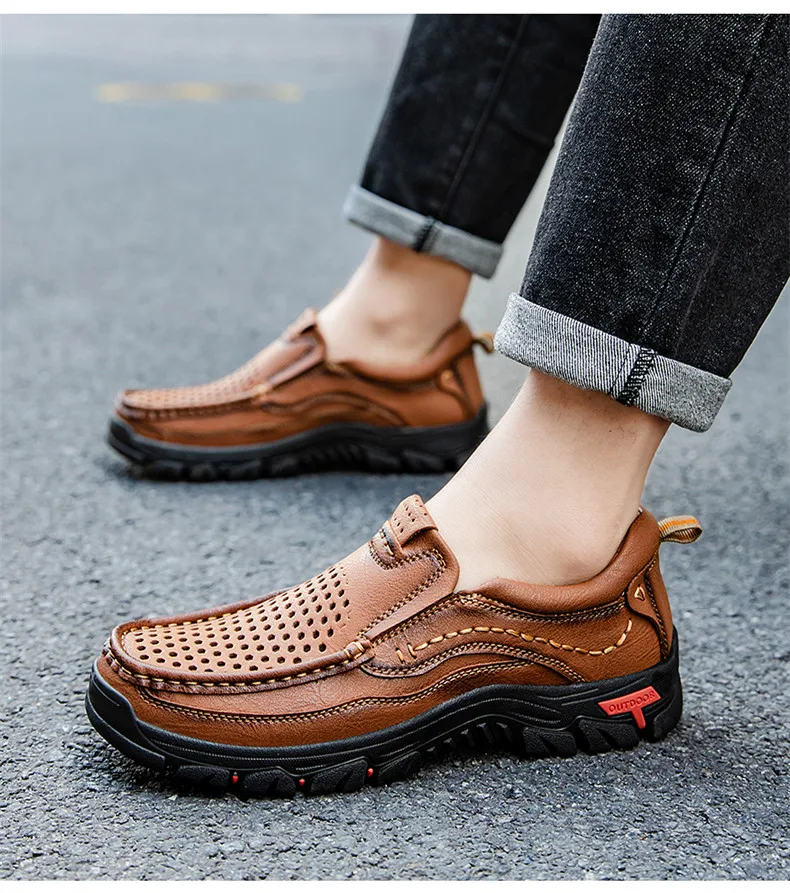 2026 Neue Herrenschuhe Echtleder Herren Slipper Hochwertige Atmungsaktive Herren Freizeitschuhe Outdoor Herren Sneakers Große Größe 48 – Detail 7