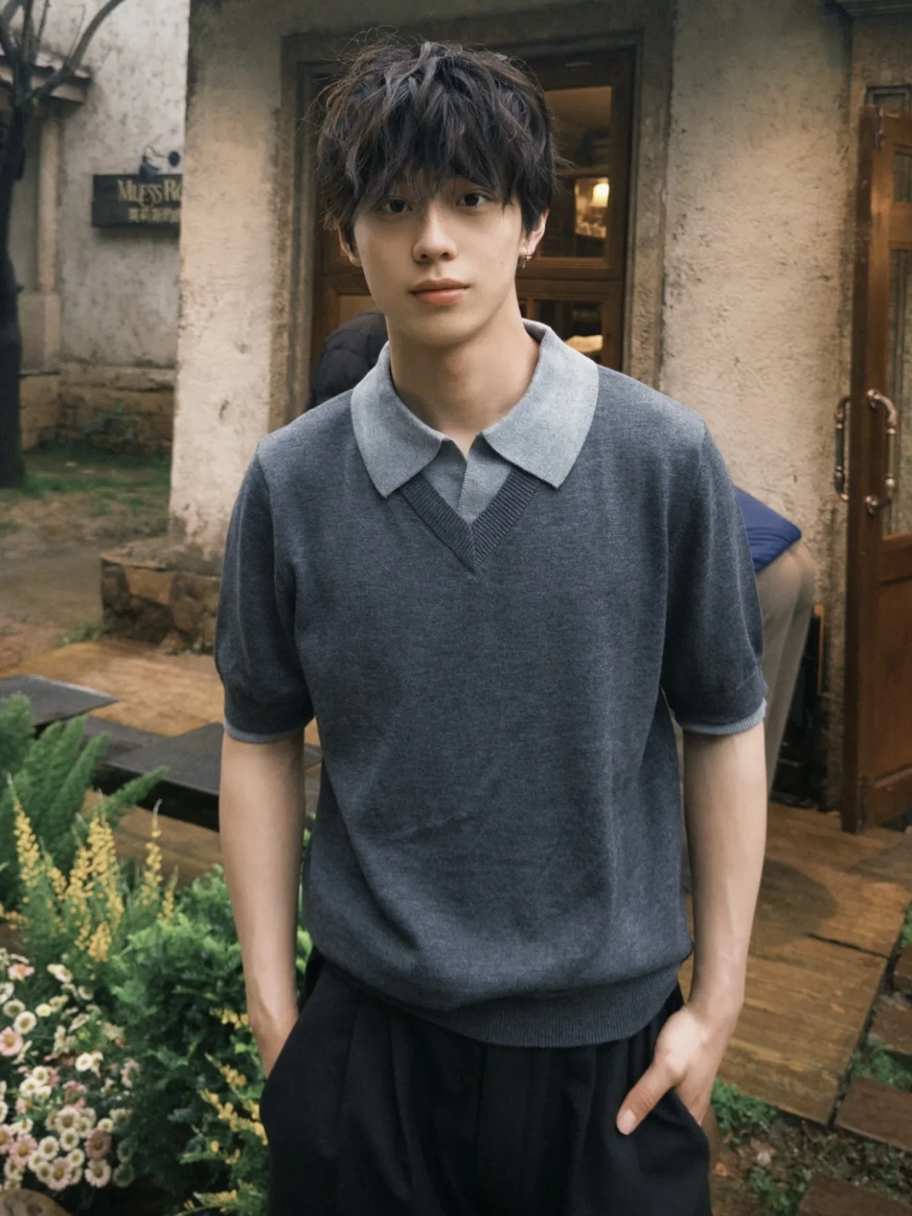 American Retro O-Neck Patchwork Color Knitted Short Sleeve Casual Top Loose Fit Men Women Summer Lazy Feeling Leisure Shirt