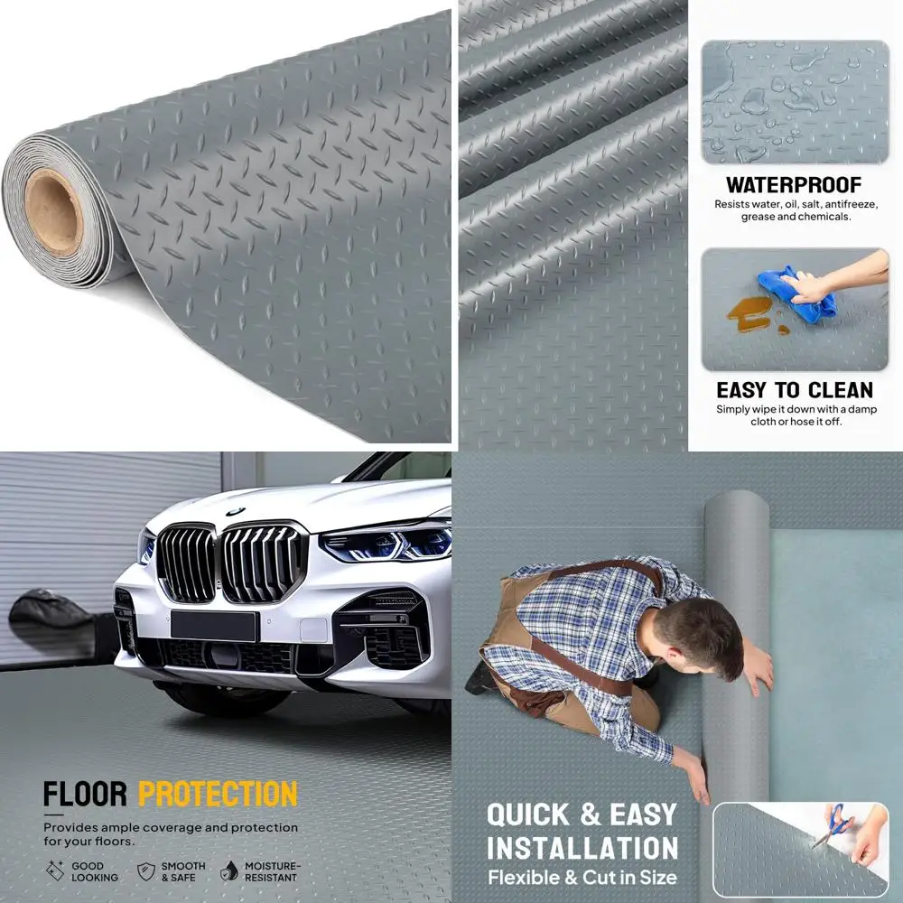 

Thickened Diamond Plate PVC Garage Floor Mats - 7.5 x 20 Feet Flooring Roll for Under Car and Parking Spaces