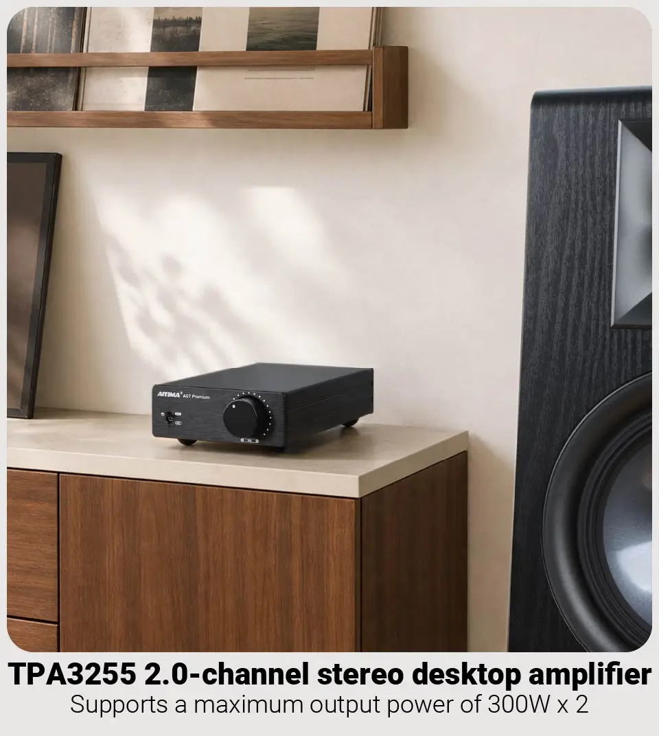 AIYIMA Audio A07 Premium TPA3255 Leistungsverstärker 300Wx2 Klasse D Stereo 2.0 Digitalverstärker Hifi Soundverstärker für passive Lautsprecher – Detail 8