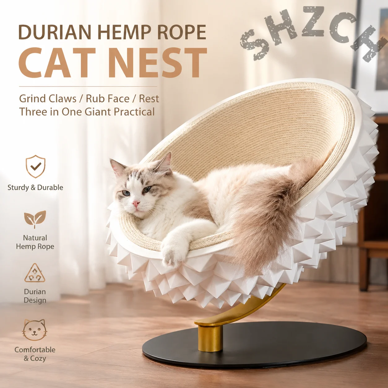 Durian Shell Hemp Rope Cat Nest Wear-resistant Sisal Cat Scratching Board Semi-enclosed Sleeping Pet Bed Cat Tickle Toys