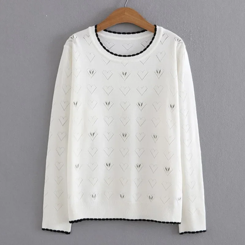 

Autumn Sweater Plus Size Women Clothing Slim High Strecth Floral Embroidery Jumper O-Neck Loving Heart Hollow Out Pullover ZL573