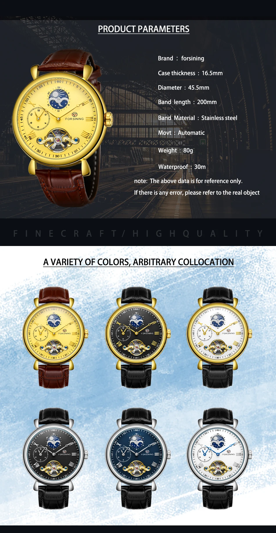 High Quality Multiple Time Zon Moonphase Automatic Watch Fashion Luxury Skeleton Mechanical Watches Leather Belt Mens Wristwatch